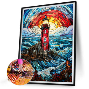 Lighthouse Glass Painting 40*50CM(Canvas) Full Round Drill Diamond Painting