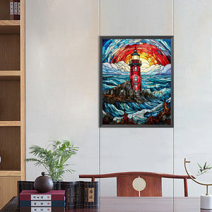 Lighthouse Glass Painting 40*50CM(Canvas) Full Round Drill Diamond Painting