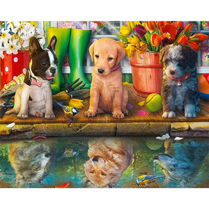 Puppy Party 50*40CM(Canvas) Full Round Drill Diamond Painting