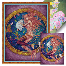 Load image into Gallery viewer, Girl And Cat (40*55CM) 11CT 3 Stamped Cross Stitch
