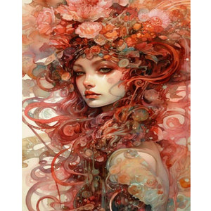Flower Painted Girl 40*50CM(Canvas) Full Round Drill Diamond Painting