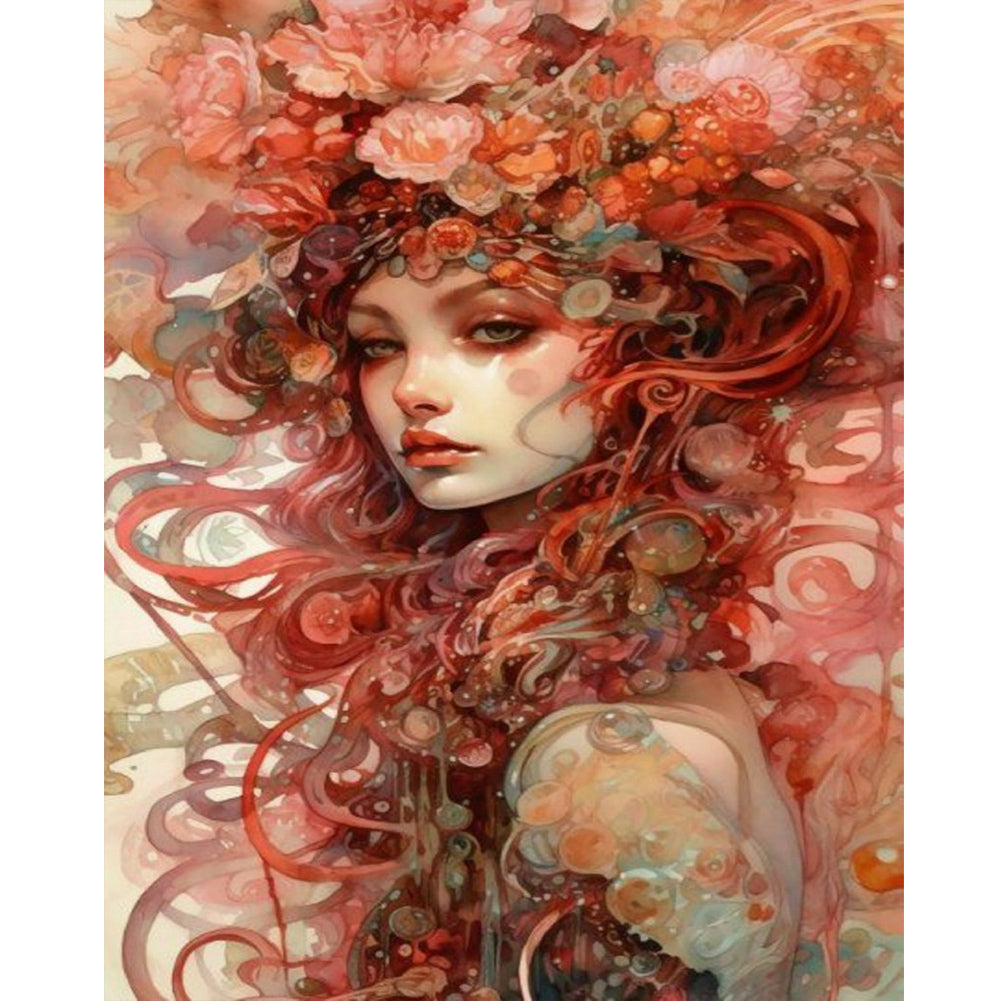 Flower Painted Girl 40*50CM(Canvas) Full Round Drill Diamond Painting