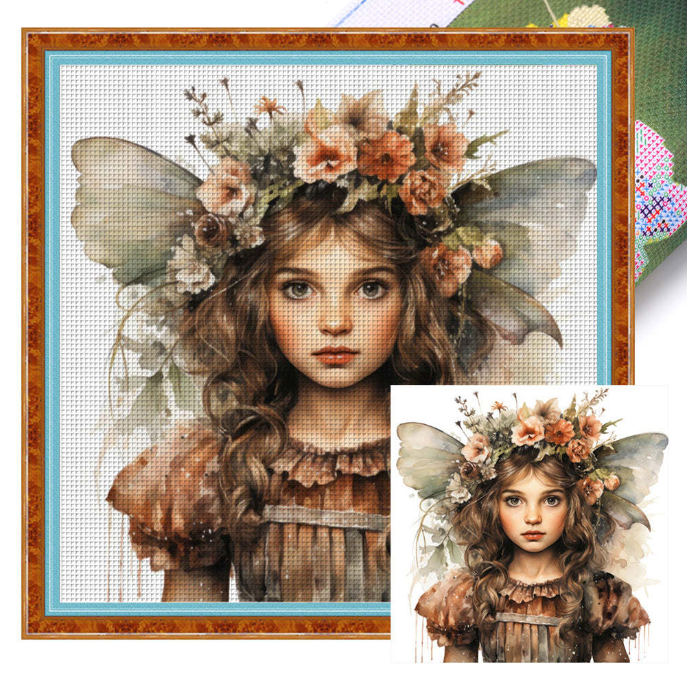 Butterfly Girl (50*50CM) 11CT 3 Stamped Cross Stitch