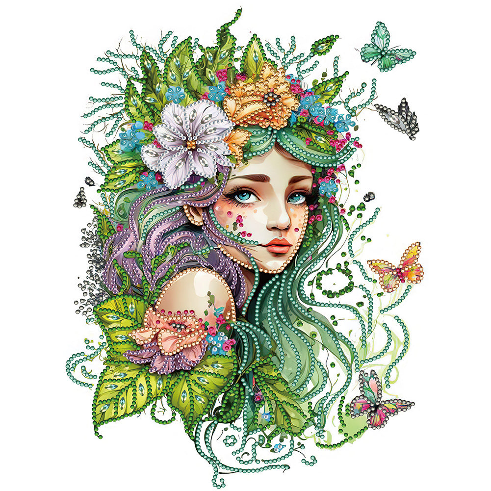 Girl With Butterfly 30*40CM Partial Special Shaped Drill Diamond Painting