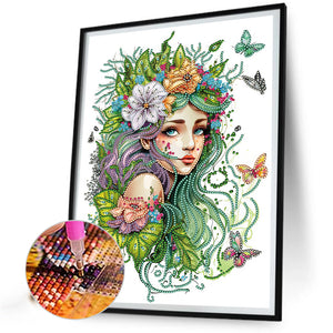 Girl With Butterfly 30*40CM Partial Special Shaped Drill Diamond Painting