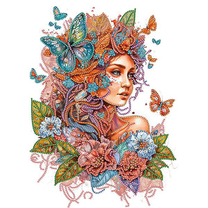 Girl Flower Butterfly 30*40CM Partial Special Shaped Drill Diamond Painting