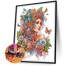 Load image into Gallery viewer, Girl Flower Butterfly 30*40CM Partial Special Shaped Drill Diamond Painting
