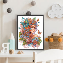 Load image into Gallery viewer, Girl Flower Butterfly 30*40CM Partial Special Shaped Drill Diamond Painting
