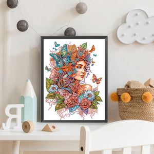 Girl Flower Butterfly 30*40CM Partial Special Shaped Drill Diamond Painting