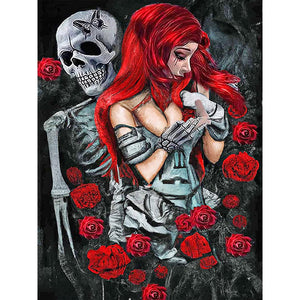 Girl Rose Skull 30*40CM Full Round Drill Diamond Painting