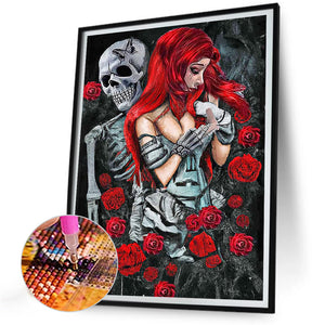 Girl Rose Skull 30*40CM Full Round Drill Diamond Painting