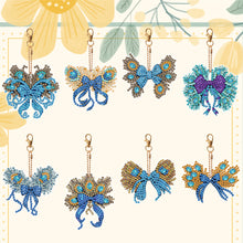 Load image into Gallery viewer, 6PCS Double Sided Special Shape Diamond Painting Keychain (Peacock Bow)
