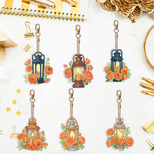 6PCS Double Sided Special Shape Diamond Painting Keychain (Flower Night Light)