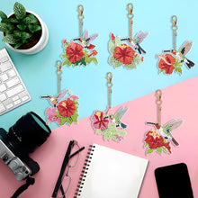 Load image into Gallery viewer, 6PCS Double Sided Special Shape Diamond Painting Keychain (Hummingbird Flower)
