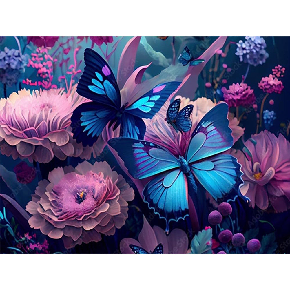 Blue Butterfly 40*30CM Full Round Drill Diamond Painting