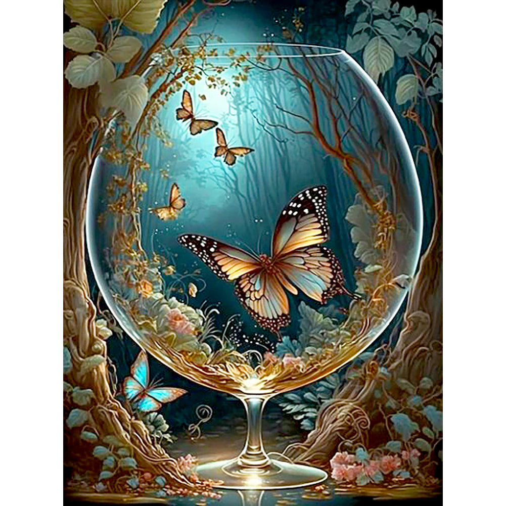 Butterfly In Cup 30*40CM Full Round Drill Diamond Painting
