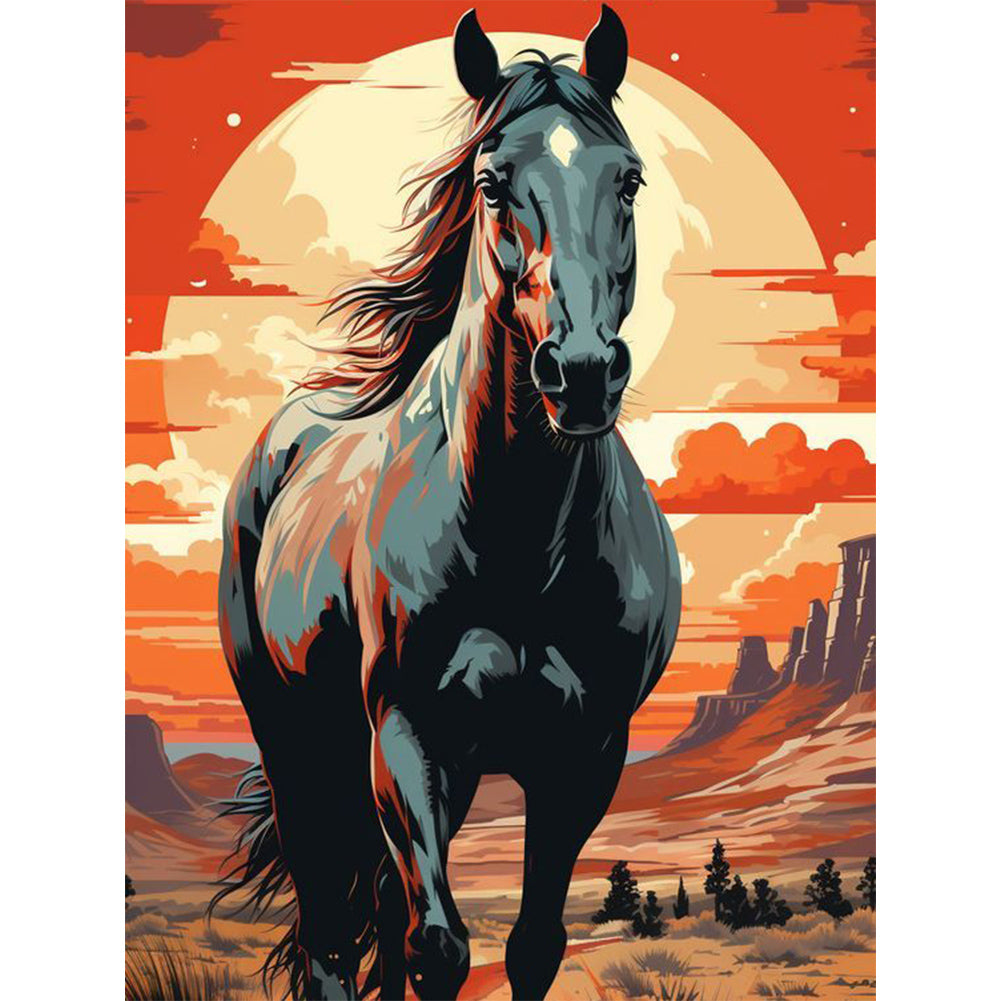 Wild Horse At Sunset 30*40CM Full Round Drill Diamond Painting