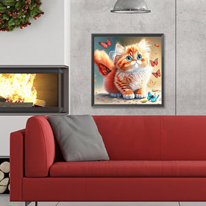 Butterfly And Kitten 30*30CM Full Round Drill Diamond Painting