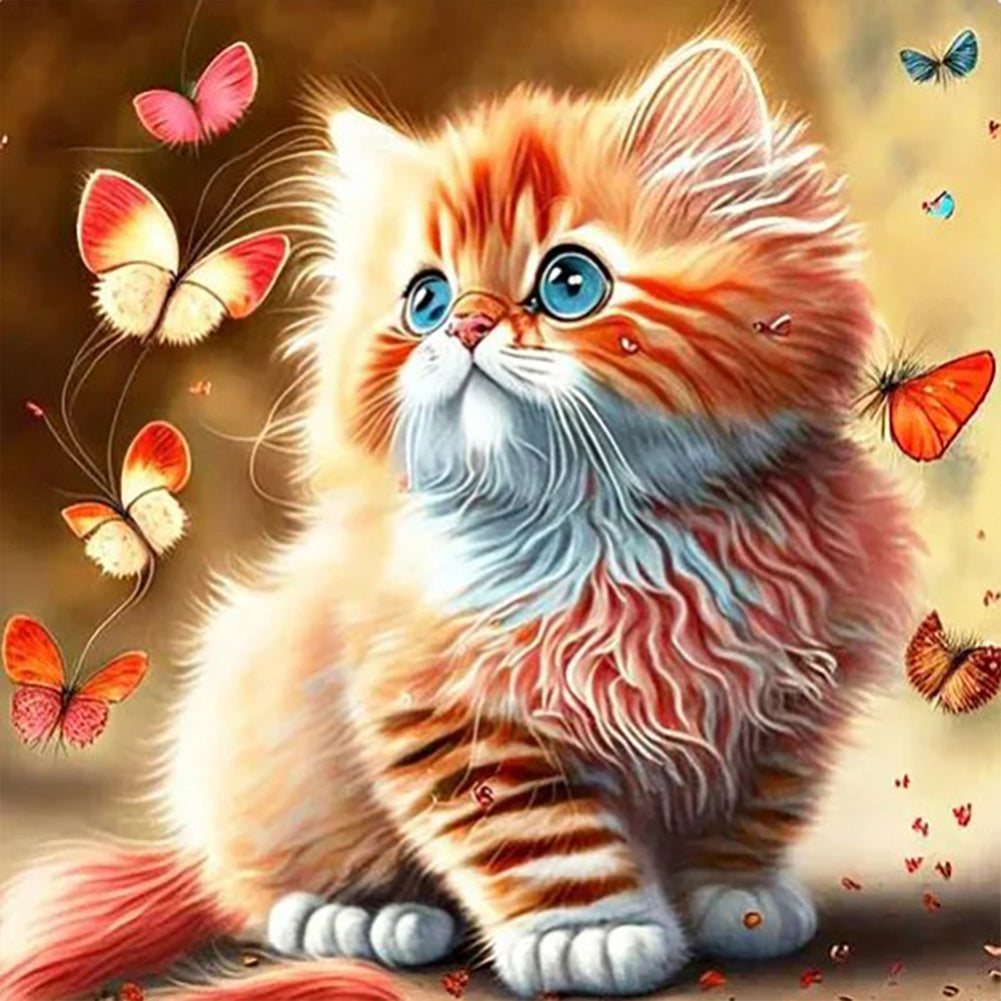 Butterfly And Kitten 30*30CM Full Round Drill Diamond Painting