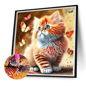 Butterfly And Kitten 30*30CM Full Round Drill Diamond Painting