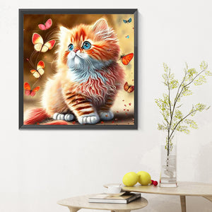 Butterfly And Kitten 30*30CM Full Round Drill Diamond Painting