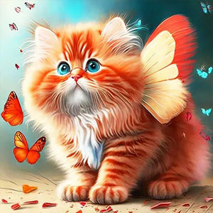 Butterfly And Kitten 30*30CM Full Round Drill Diamond Painting
