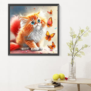 Butterfly And Kitten 30*30CM Full Round Drill Diamond Painting