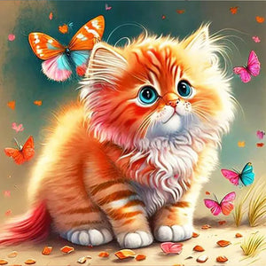 Butterfly And Kitten 30*30CM Full Round Drill Diamond Painting