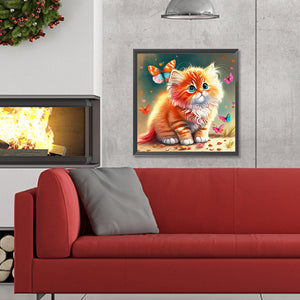 Butterfly And Kitten 30*30CM Full Round Drill Diamond Painting