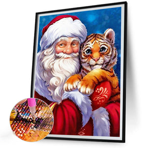 Santa Claus And Little Tiger 30*40CM Full Round Drill Diamond Painting
