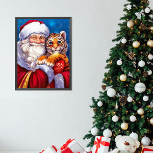 Santa Claus And Little Tiger 30*40CM Full Round Drill Diamond Painting