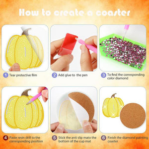 8PCS Acrylic Special Shape Diamond Painting Coasters Kits for Adults (Pumpkins)