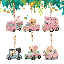 Load image into Gallery viewer, 6 PCS Double Sided Special Shape Rhinestone Painting Keychain Pendant Bear Puppy
