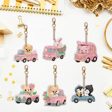 Load image into Gallery viewer, 6 PCS Double Sided Special Shape Rhinestone Painting Keychain Pendant Bear Puppy
