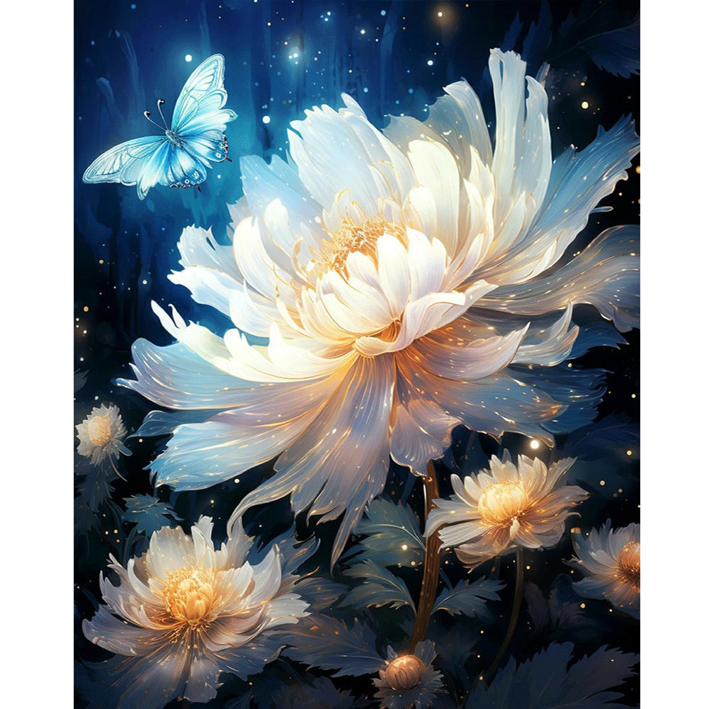 Butterfly And Glowing Flower 30*40CM Full Round Drill Diamond Painting