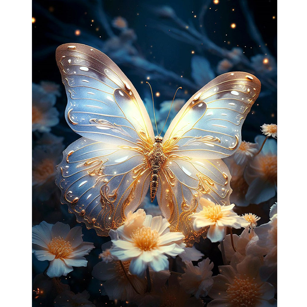 Butterfly And Glowing Flower 30*40CM Full Round Drill Diamond Painting