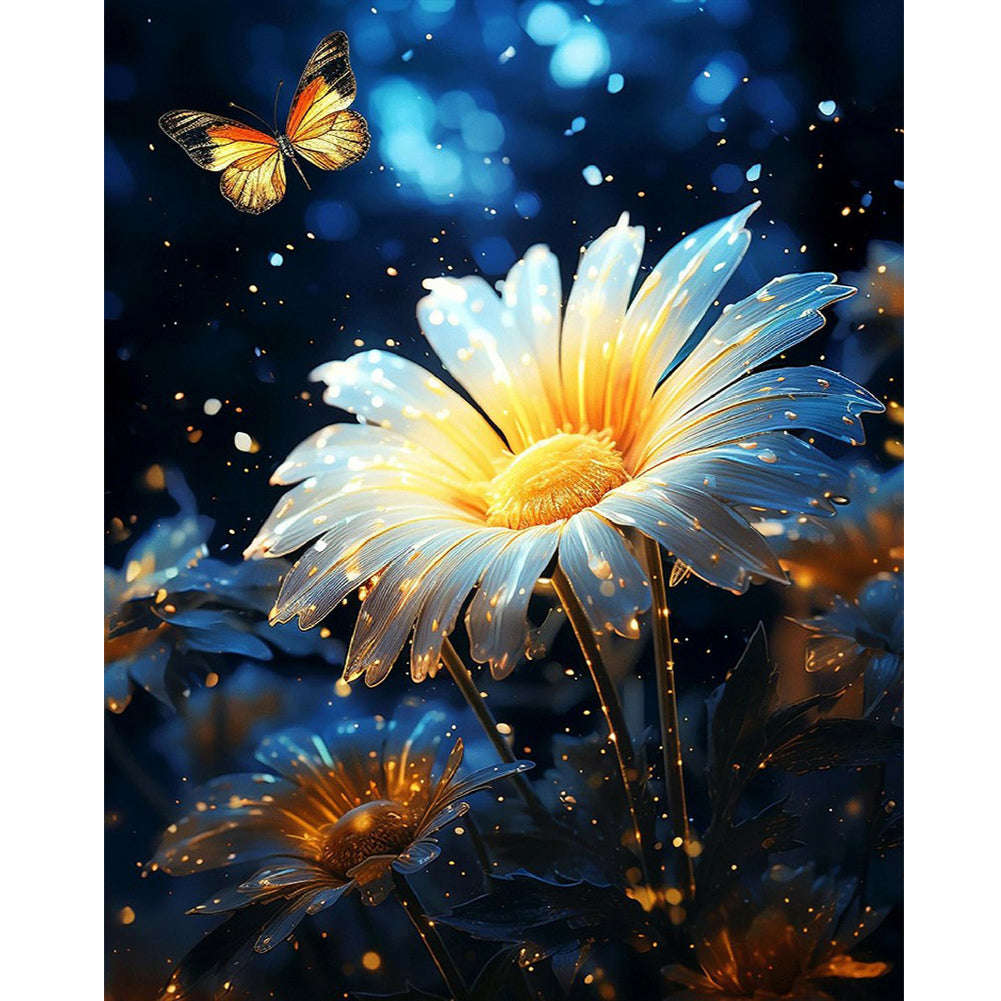Butterfly And Glowing Flower 30*40CM Full Round Drill Diamond Painting