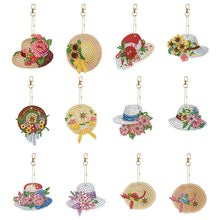 Load image into Gallery viewer, 12PCS Diamond Art Keyring Hats Double Sided Rhinestone Painting Keychain Pendant
