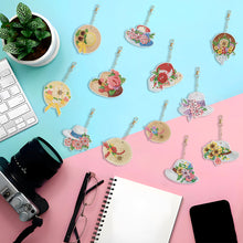 Load image into Gallery viewer, 12PCS Diamond Art Keyring Hats Double Sided Rhinestone Painting Keychain Pendant
