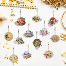 Load image into Gallery viewer, 12PCS Diamond Art Keyring Hats Double Sided Rhinestone Painting Keychain Pendant
