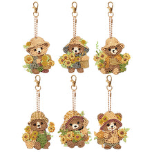 Load image into Gallery viewer, 6PCS Double Sided Special Shape Diamond Painting Keychain (Sunflower Bear)
