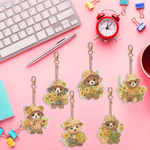 Load image into Gallery viewer, 6PCS Double Sided Special Shape Diamond Painting Keychain (Sunflower Bear)
