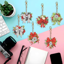Load image into Gallery viewer, 6PCS Double Sided Special Shape Diamond Painting Keychain (Christmas Bow)
