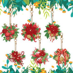 6PCS Double Sided Diamond Art Keyring Christmas Wreath Diamond Painting Keychain