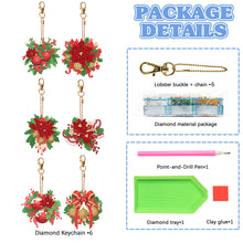 Load image into Gallery viewer, 6PCS Double Sided Diamond Art Keyring Christmas Wreath Diamond Painting Keychain
