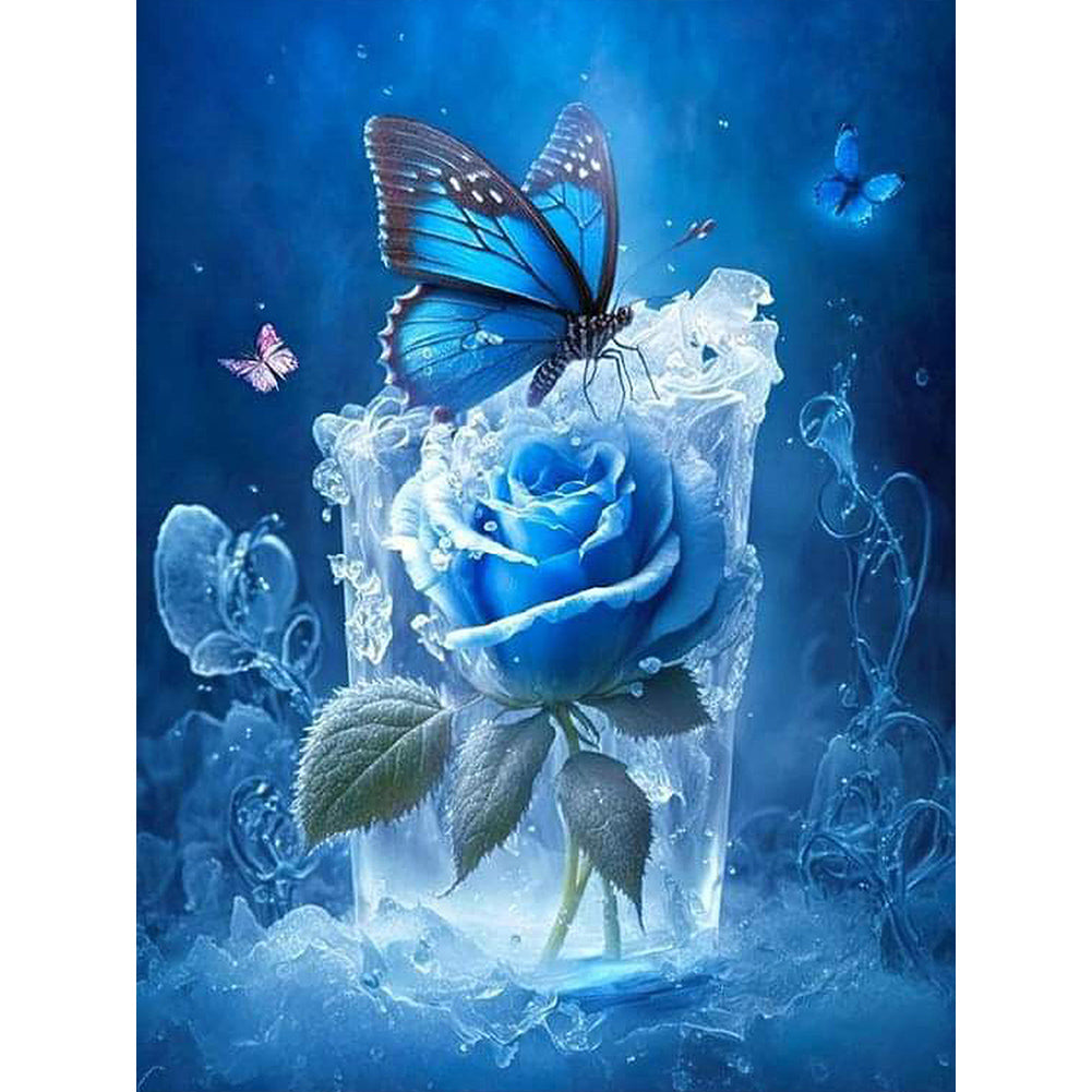 Butterfly And Blue Rose 30*40CM Full Round Drill Diamond Painting
