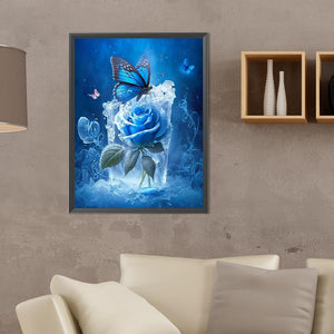 Butterfly And Blue Rose 30*40CM Full Round Drill Diamond Painting