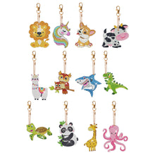 Load image into Gallery viewer, 12PCS Double Sided Diamond Painting Art Keychain Pendant (Small Animal)
