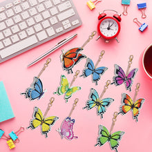 Load image into Gallery viewer, 10PCS Double Sided Special Shape Diamond Painting Art Keychain Pendant Butterfly

