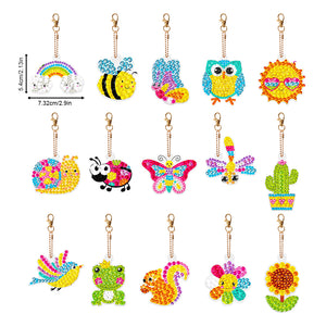 15PCS Diamond Art Keyring Bee Double Sided Diamond Painting Keychain Cactus Frog